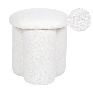 Beliani Pouffe White Boucle Round 40 x 40 x 45 cm Footstool Accent Upholstery Mushroom Shaped Modern Living Room Bedroom Furniture Material:Boucle Size:40x45x40