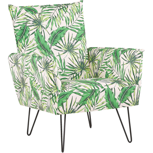 Beliani Armchair White with Green Fabric Leaf Pattern Metal Hairpin Legs Living Room Bedroom Accent Chair Material:Polyester Size:81x91x72