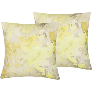 Beliani Set of 2 Decorative Cushions Yellow Abstract Pattern Square 45 x 45 cm Modern Décor Accessories Material:Cotton Size:45x6x45