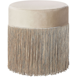 Beliani Round Velvet Beige Ottoman Pouffe Footstool Glam with Tassels Material:Velvet Size:36x38x36