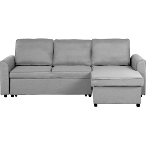 Beliani Corner Sofa Bed Grey Fabric Upholstered Left Hand Orientation with Storage Bed Material:Polyester Size:145x84x228