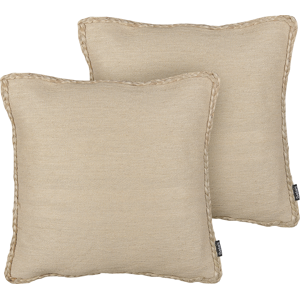 Beliani Set of 2 Decorative Cushions Beige Jute 45 x 45 cm Woven Removable with Zipper Braided Edging Boho Decor Accessories Material:Jute Size:45x10x45