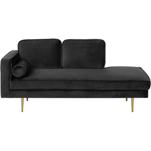 Beliani Chaise Lounge Black Velvet Upholstered Left Hand Orientation Metal Legs Bolster Pillow Modern Design Material:Velvet Size:79x63x171