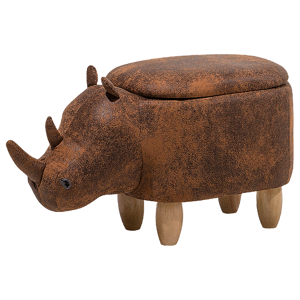 Beliani Animal Rhino Children Stool with Storage Brown Faux Leather Wooden Legs Nursery Footstool Material:Faux Leather Size:32x35x60