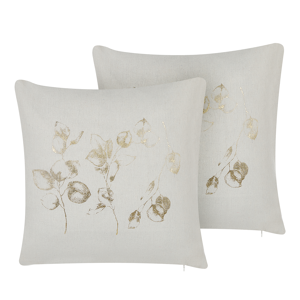 Beliani Set of 2 Cushions Off-White Polyester 45 x 45 cm Leaf Foil Print with Filling Zipper Scatter Throw Pillow Material:Polyester Size:45x10x45