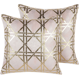 Beliani Set of 2 Decorative Cushions Pink Diamond Geometric Pattern 45 x 45 cm Foil Print Glamour Decor Accessories Material:Polyester Size:45x12x45