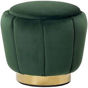 Beliani Pouffe Green Velvet Upholstery Golden Base ø 43 x 37 cm Footstool Glamorous Material:Velvet Size:43x37x43