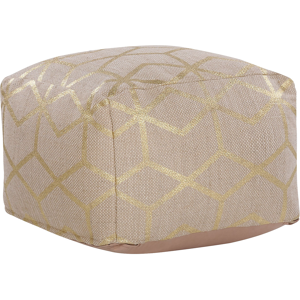 Beliani Pouffe Beige Jute 56 x 56 cm Square Fabric Ottoman Footstool Gold Print Pattern Material:Jute Size:67x43x67