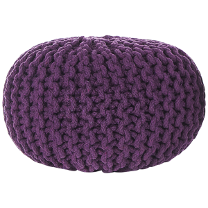 Beliani Pouf Ottoman Purple Knitted Cotton EPS Beads Filling Round Small Footstool 40 x 25 cm  Material:Cotton Size:40x25x40