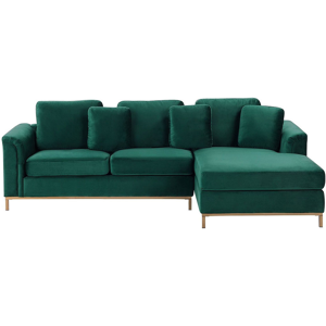 Beliani Corner Sofa Green Velvet Upholstered L-shaped Left Hand Orientation Material:Velvet Size:151x64x270