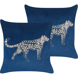 Beliani Set of 2 Navy Blue Decorative Pillows Polyester 45 x 45 cm Animal Pattern Modern Traditional Living Room Bedroom Cushions Material:Velvet Size:45x10x45