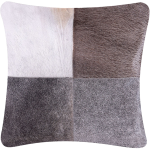 Beliani Decorative Cushion Grey Cowhide Leather Patchwork 45 x 45 cm Country Modern Decor Accessories Material:Leather Size:45x10x45