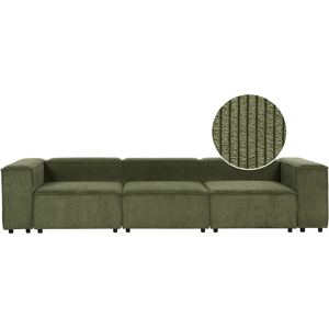 Beliani Modular Sofa Green Corduroy 3 Seater Sectional Couch Sofa with Black Legs Modern Living Room Material:Corduroy Size:119x68x326