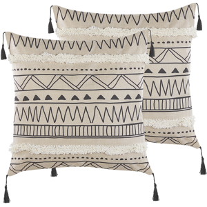 Beliani Set of 2 Cushions Beige and Black Polyester Cover 45 x 45 cm Decorative Pillows Geometric Pattern Material:Polyester Size:45x7x45