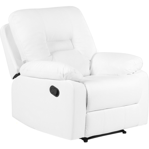 Beliani Recliner Chair White Faux Leather Push-Back Manually Adjustable Back and Footrest Material:Faux Leather Size:74x101x85