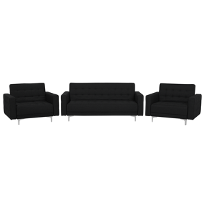 Beliani Living Room Set Graphite Grey Tufted Fabric 3 Seater Sofa Bed 2 Reclining Armchairs Modern 3-Piece Suite Material:Polyester Size:xx