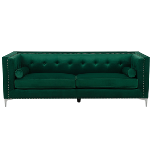 Beliani Velvet 3 Seater Sofa Emerald Green Glamour Buttoned Back Material:Velvet Size:82x74x211