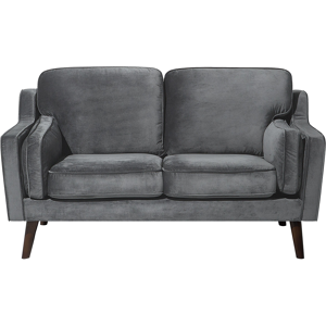 Beliani Sofa Grey 2 Seater Velvet Oak Wood Legs Classic Mid-Century Living Room Material:Velvet Size:83x85x150