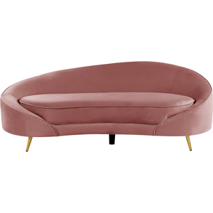 Beliani Sofa Pastel Pink Velvet Glamour Curved Retro Styled 3 Seater with Gold Metallic Legs  Material:Velvet Size:84x69x183