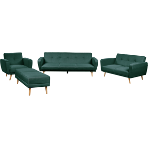 Beliani Living Room Set Green Fabric 3 + 2 + 1 Seater Footstool Sleeper Function Retro Material:Polyester Size:xx