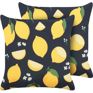 Beliani Decorative Cushion Black and Yellow Fabric 45 x 45 cm Lemon Print Square Modern Spring Summer Decor Accessories Material:Polyester Size:45x10x45