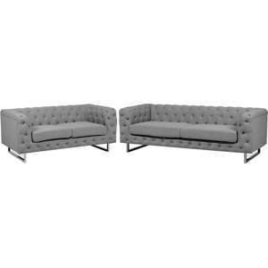 Beliani 5 Seater Chesterfield Sofa Set Light Grey Button Tufted Material:Polyester Size:xx