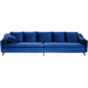 Beliani Sofa Navy Blue Velvet 4 Seater Extra Cushions Modern Glamour Living Room Furniture Material:Velvet Size:106x77x342