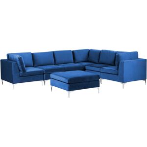 Beliani Left Hand Modular Corner Sofa Blue Velvet 6 Seater with Ottoman L-Shaped Silver Metal Legs Glamour Style Material:Velvet Size:235x84x300