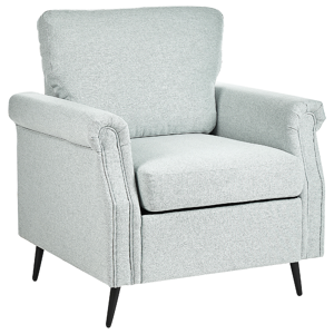 Beliani Armchair Light Grey Fabric Upholstery Black Metal Legs Rolled Arms Removable Cushions Retro Style Living Room Material:Polyester Size:67x88x85