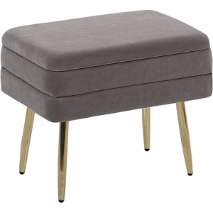 Beliani Storage Bench Grey Polyester Velvet Upholstery Golden Iron Legs Glam Design Living Room Footstool Material:Velvet Size:34x43x49