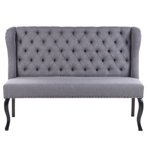 Beliani Kitchen Sofa Grey Polyester Fabric Upholstery 2-Seater Wingback Tufted  Black Cabriole Legs Material:Polyester Size:63x106x154