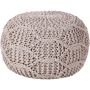 Beliani Pouf Ottoman Footstool Taupe Beige 50 x 50 x 35 cm Handmade Macrame 100% Cotton Beads Filling Round Material:Cotton Size:50x35x50