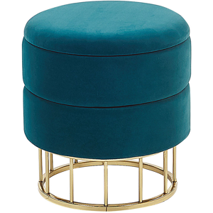 Beliani Storage Pouffe Teal Blue Polyester Velvet Upholstery Gold Base Glamorous Design Living Room Accessories Material:Velvet Size:37x42x37