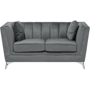 Beliani 2 Seater Sofa Grey Nail Head Trim Panel Tufting Material:Velvet Size:80x77x160