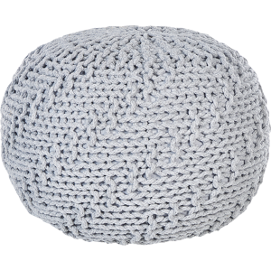 Beliani Pouf Ottoman Grey 50 x 35 cm Knitted Cotton EPS Beads Filling Round Small Footstool  Material:Cotton Size:50x35x50