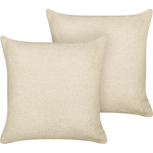 Beliani Set of 2 Decorative Cushions Beige Boucle 45 x 45 cm Woven Removable with Zipper Boho Decor Accessories Material:Boucle Size:45x4x45