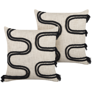 Beliani Decorative Cushions Beige and Black 45 x 45 cm Abstract Pattern Square Throw Pillow Home Soft Accessory Material:Cotton Size:45x14x45