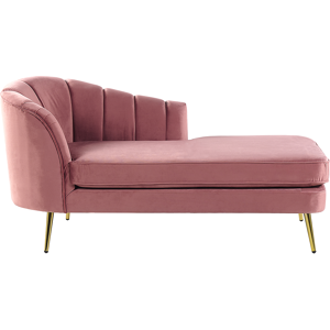 Beliani Chaise Lounge Pink Velvet Upholstery Gold Metal Legs Left Hand Material:Velvet Size:76x75x150