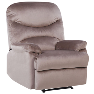 Beliani Recliner Chair Taupe Velvet Upholstery Push-Back Manually Adjustable Back and Footrest Retro Design Armchair Material:Velvet Size:90x103x85