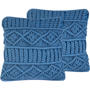 Beliani Decorative Cushions Set of 2 Blue Cotton Macramé 45 x 45 cm Rope Boho Retro Decor Accessories Material:Cotton Size:45x12x45