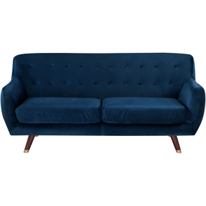 Beliani Sofa Navy Blue Velvet 3 Seater Button Tufted Back Cushioned Seat Wooden Legs Material:Velvet Size:85x84x188