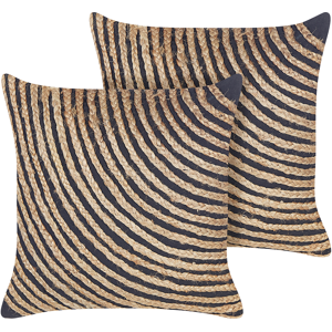 Beliani 2 Decorative Cushions Beige and Black Cotton  45 x 45 cm Braided Jute Boho Decor Accessories Material:Jute Size:45x10x45