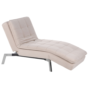 Beliani Chaise Lounge Beige Velvet Tufted Adjustable Back and Legs Modern Glam Material:Velvet Size:76x93x179