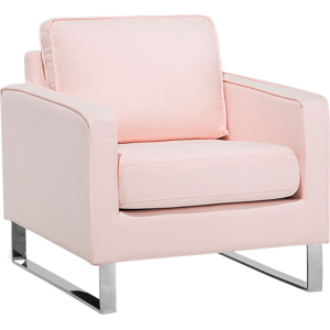 Beliani Armchair Pink Fabric Sled Silver Legs Modern Living Room Material:Polyester Size:82x82x76