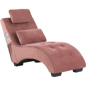 Beliani Chaise Lounge Pink Velvet Inbuilt Bluetooth Speaker USB Charger Modern Design Curved 1 Person Sofa Living Room Material:Velvet Size:66x82x157