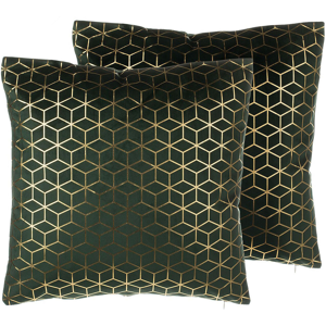 Beliani Decorative Cushion Green Velvet Cube Pattern 45 x 45 cm Geometric Foil Print Modern Glamour Decor Accessories Material:Velvet Size:45x12x45