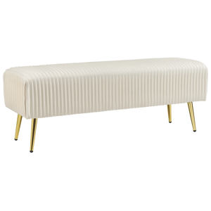 Beliani Bench Cream Velvet Upholstered Gold Metal Legs 118 x 40 cm Glamour Living Room Bedroom Hallway Material:Velvet Size:40x42x118