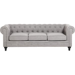 Beliani 3 Seater Sofa Light Grey Fabric Tufted Scroll Arms Traditional Material:Polyester Size:75x70x202