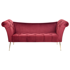 Beliani Chaise Lounge Dark Red Velvet Upholstery Tufted Double Ended Seat with Metal Gold Legs Material:Velvet Size:70x76x175
