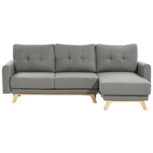 Beliani Left Corner Sofa Grey Fabric Upholstered with Sleeper Function Pull Out Cushioned Back Wooden Legs Material:Polyester Size:142x95x240